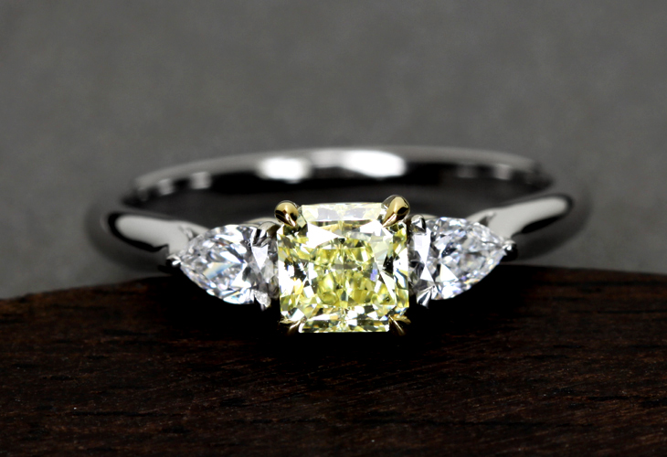 【ハンドメイド】PT950 1.235ct FANCY INTENSE YELLOW GREEN　VS1　インテンスグリーン ダイヤモンド リング