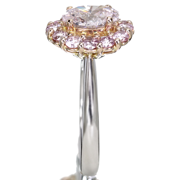 ジュエリー通販ジュエルプラネットPT900/K18PG　1.103ct FANCY LIGHT PINK I1 ピンクダイヤモンド リング　0.543ctピンクダイヤモンド デコレート※AGTソーティングシート付 