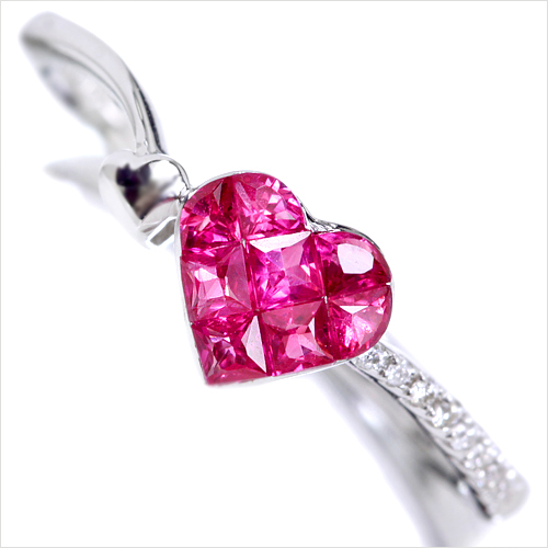 キラキラshop 天然ビルマ産　非加熱　ハート　3ct ルビー　希少　リング リング 正規 店 セール