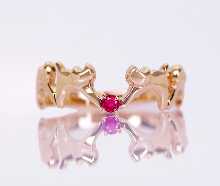 ダイヤモンド×ルビー アニマルモチーフ ワニ 鰐 リング K18YG 15.8g  