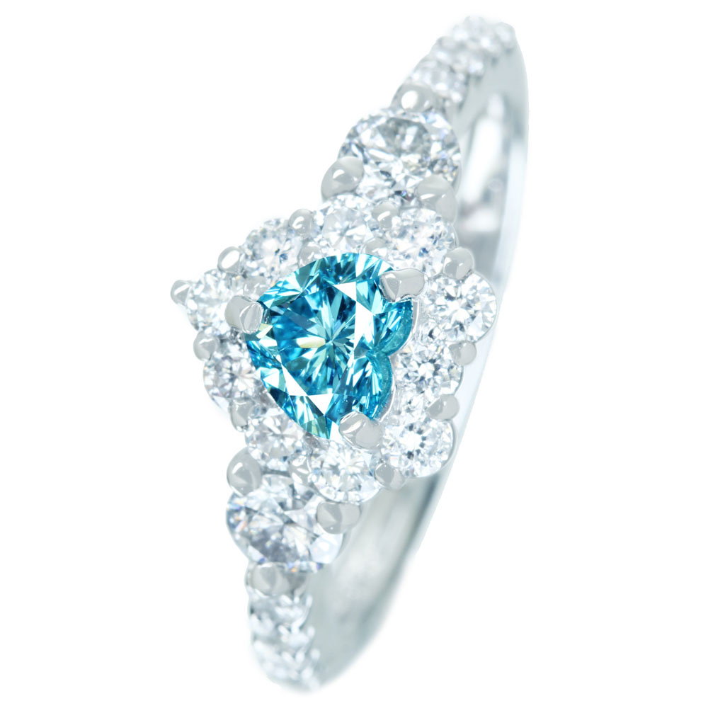 jewel planet 公式サイト PT900 トリートブルーダイヤモンド FANCY INTENSE GREENISH BLUE  0.502ct ダイヤモンド 0.9ct リング ハートシェイプ