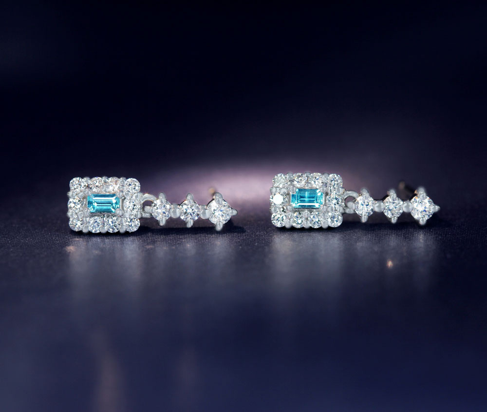 PT900 ブラジル産パライバトルマリン 0.04ct/0.04ct ダイヤモンド 0.16ct/016ct ピアス
