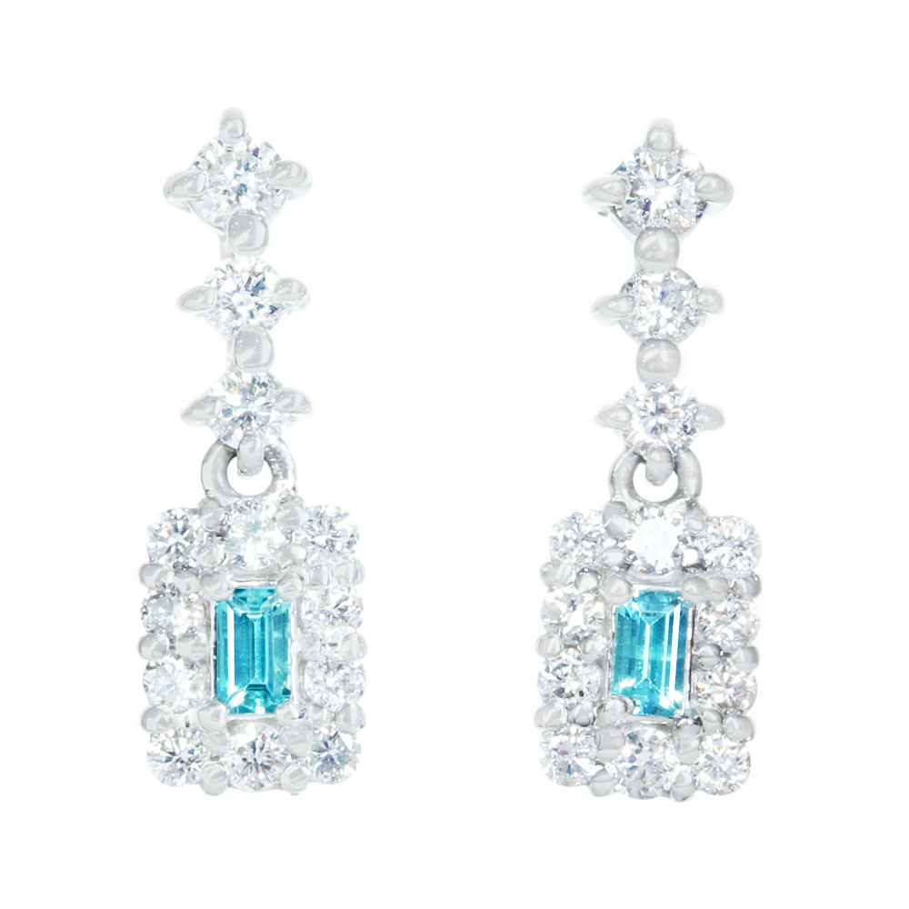 PT900 ブラジル産パライバトルマリン 0.04ct/0.04ct ダイヤモンド 0.16ct/016ct ピアス