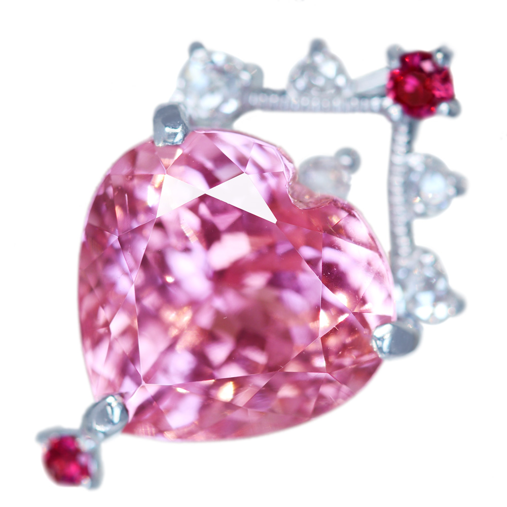 【代行販売】K18WG　ピンクトルマリン　3.69ct　ダイヤモンド　0.10ct　ペンダントトップ　ハート