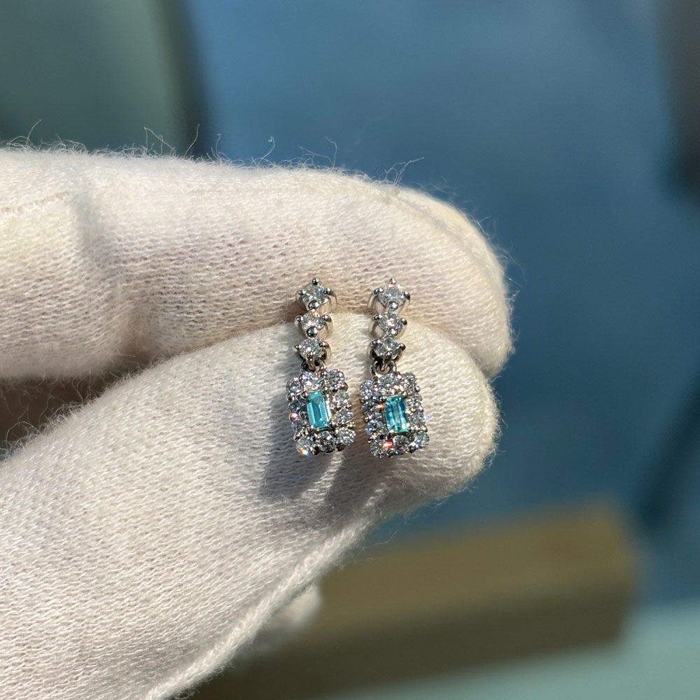 PT900 ブラジル産パライバトルマリン 0.04ct/0.04ct ダイヤモンド 0.16ct/016ct ピアス