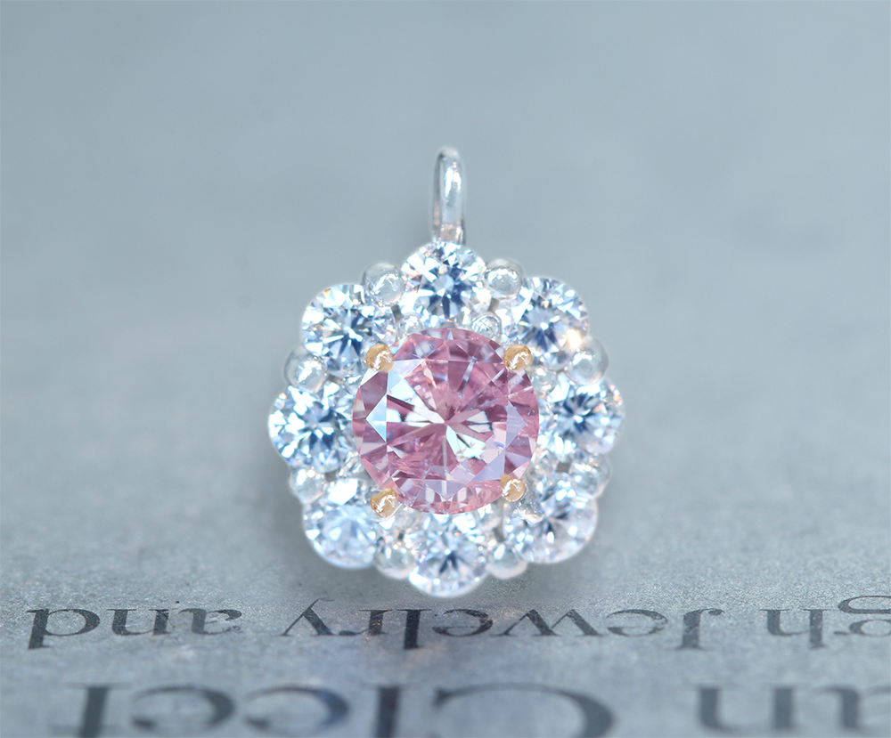 PT950　ピンクダイヤモンド　0.167ct LIGHT PURPLISH PINK　ダイヤモンド　0.60ct　ペンダントトップ[CGL]